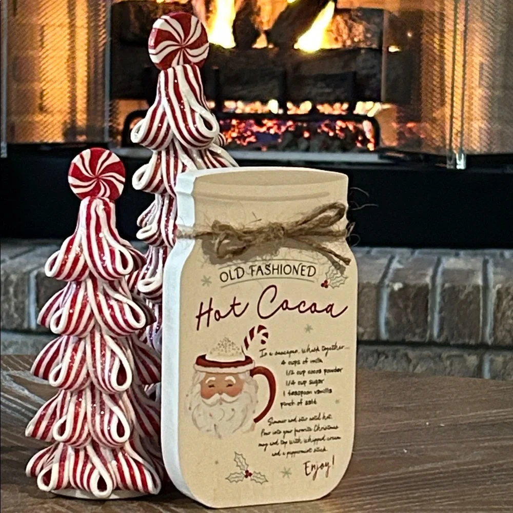 NEW! Christmas Holiday Farmhouse Old Fashioned Hot Cocoa Mason Jar Wood Sign